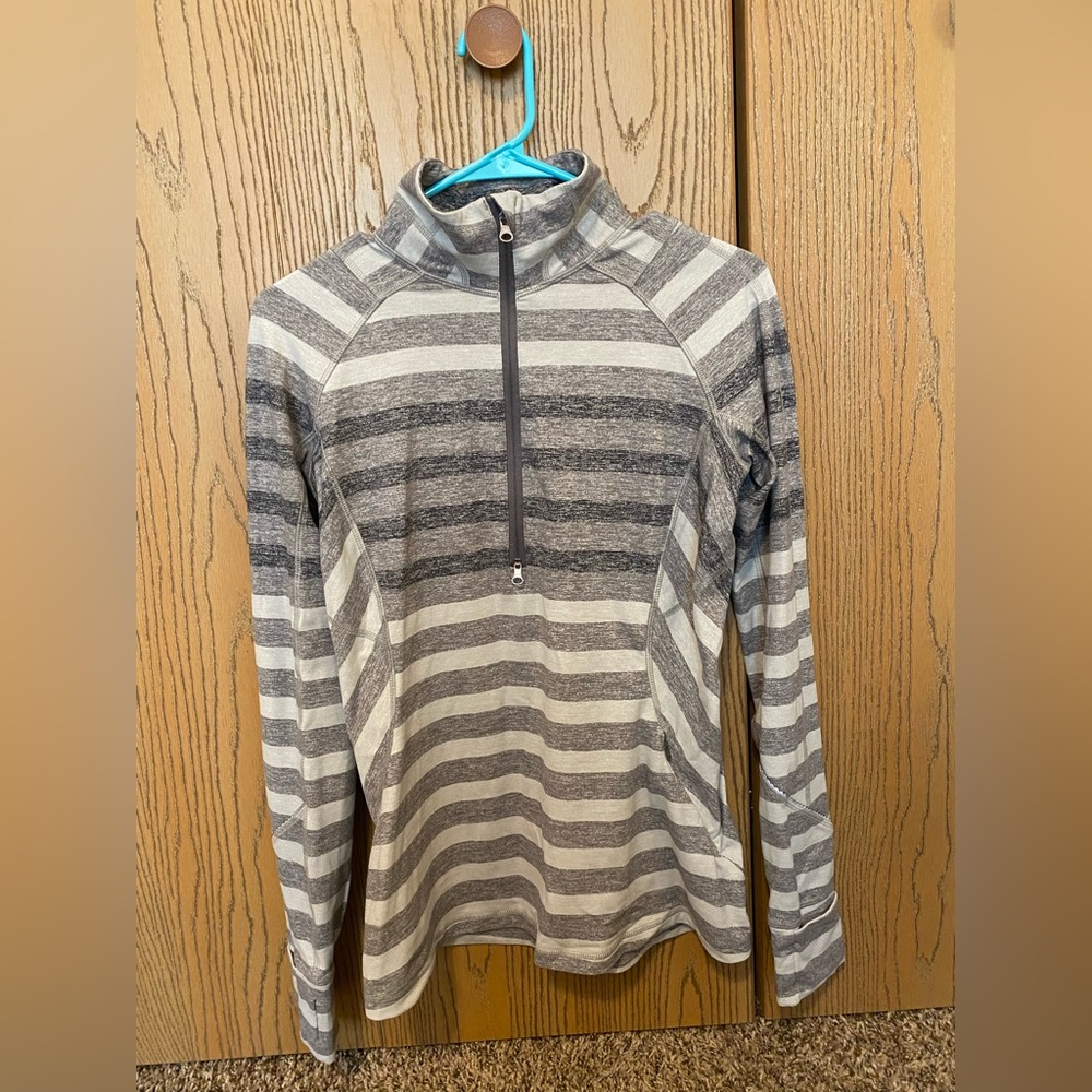 lululemon athletica Gray and White Striped Half-Zip Pullover